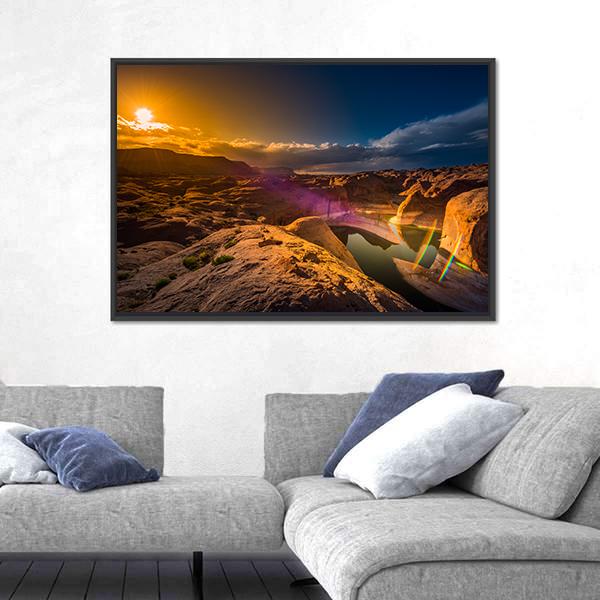 Reflection Canyon At Sunset Lake Powell Utah Canvas Wall Art-5 Horizontal-Gallery Wrap-22" x 12"-Tiaracle