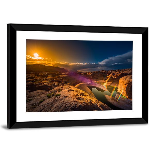 Reflection Canyon At Sunset Lake Powell Utah Canvas Wall Art-5 Horizontal-Gallery Wrap-22" x 12"-Tiaracle