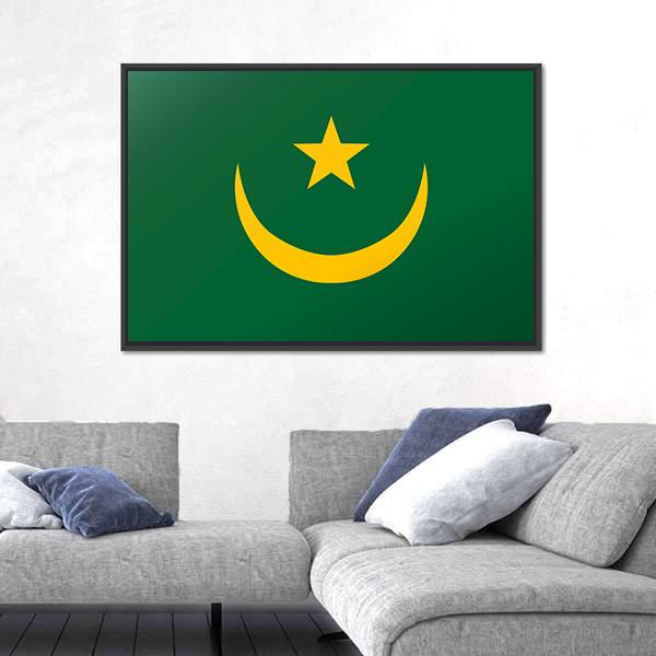 Reflection Flag Of Mauritania Canvas Wall Art-3 Horizontal-Gallery Wrap-25" x 16"-Tiaracle