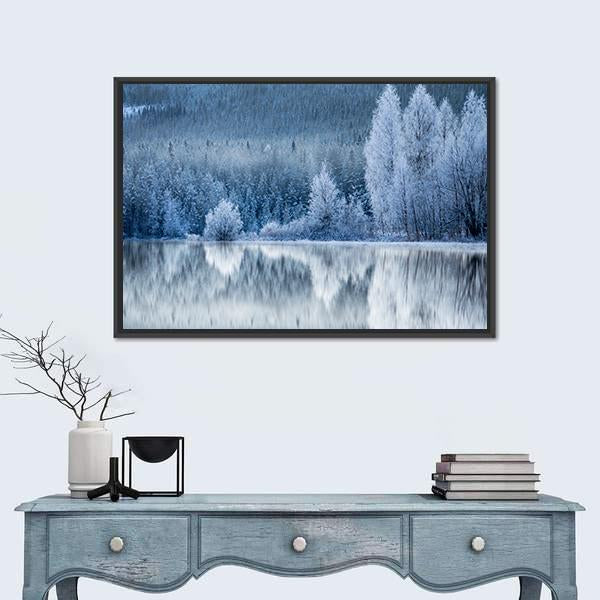 Reflection In Ice Of Forest Canvas Wall Art-1 Piece-Floating Frame-24" x 16"-Tiaracle