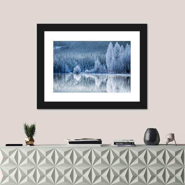 Reflection In Ice Of Forest Canvas Wall Art-1 Piece-Framed Print-20" x 16"-Tiaracle