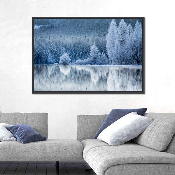 Reflection In Ice Of Forest Canvas Wall Art-3 Horizontal-Gallery Wrap-25" x 16"-Tiaracle