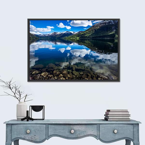 Reflection Lake Norway Canvas Wall Art-1 Piece-Floating Frame-24" x 16"-Tiaracle