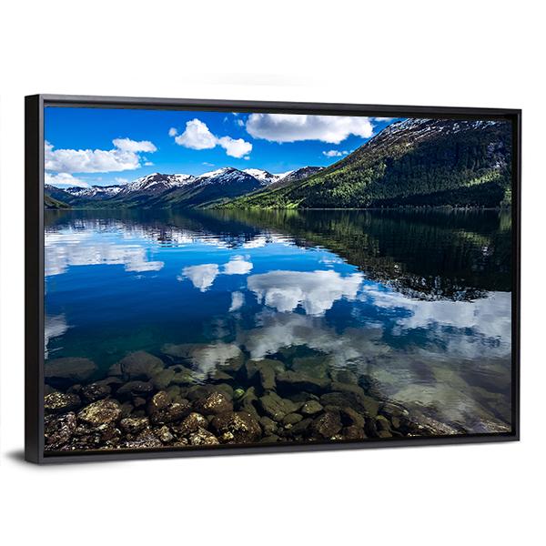 Reflection Lake Norway Canvas Wall Art-3 Horizontal-Gallery Wrap-25" x 16"-Tiaracle