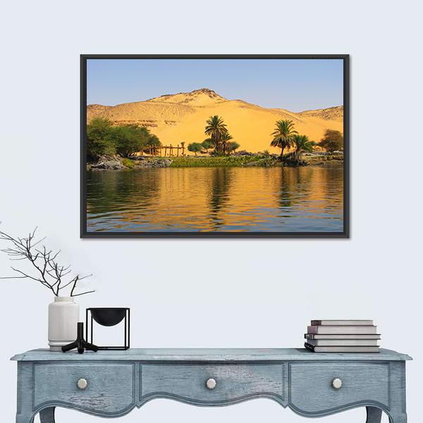 Reflection Of A Sand Dune Over The Nile River Canvas Wall Art-1 Piece-Floating Frame-24" x 16"-Tiaracle