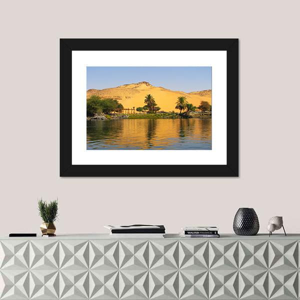 Reflection Of A Sand Dune Over The Nile River Canvas Wall Art-1 Piece-Framed Print-20" x 16"-Tiaracle