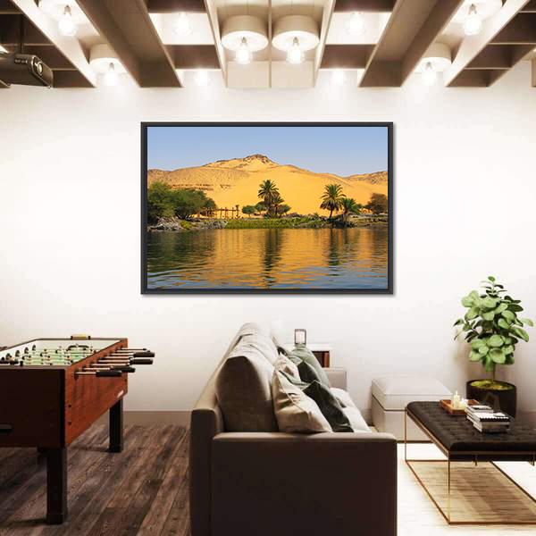 Reflection Of A Sand Dune Over The Nile River Canvas Wall Art-5 Horizontal-Gallery Wrap-22" x 12"-Tiaracle