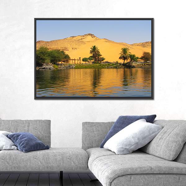 Reflection Of A Sand Dune Over The Nile River Canvas Wall Art-5 Horizontal-Gallery Wrap-22" x 12"-Tiaracle