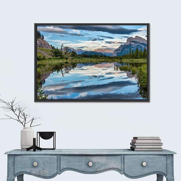 Reflection Of Dramatic Dark Clouds In Vermilion Lake Canvas Wall Art-1 Piece-Floating Frame-24" x 16"-Tiaracle