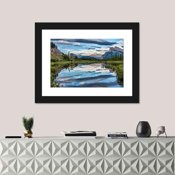 Reflection Of Dramatic Dark Clouds In Vermilion Lake Canvas Wall Art-1 Piece-Framed Print-20" x 16"-Tiaracle