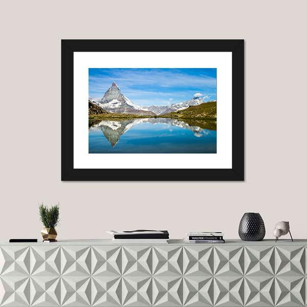Reflection Of Matterhorn In Lake Canvas Wall Art-1 Piece-Framed Print-20" x 16"-Tiaracle
