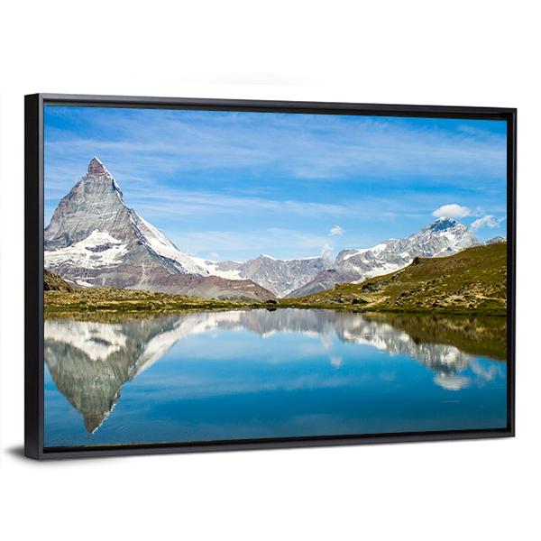 Reflection Of Matterhorn In Lake Canvas Wall Art-3 Horizontal-Gallery Wrap-25" x 16"-Tiaracle