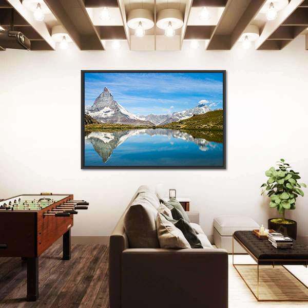 Reflection Of Matterhorn In Lake Canvas Wall Art-3 Horizontal-Gallery Wrap-25" x 16"-Tiaracle