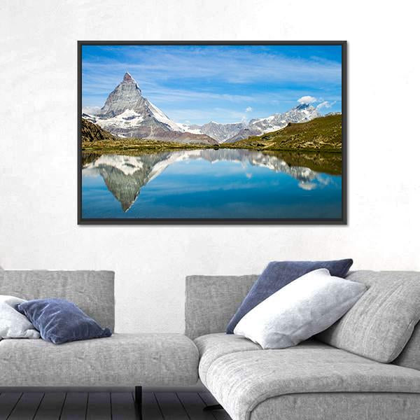 Reflection Of Matterhorn In Lake Canvas Wall Art-3 Horizontal-Gallery Wrap-25" x 16"-Tiaracle