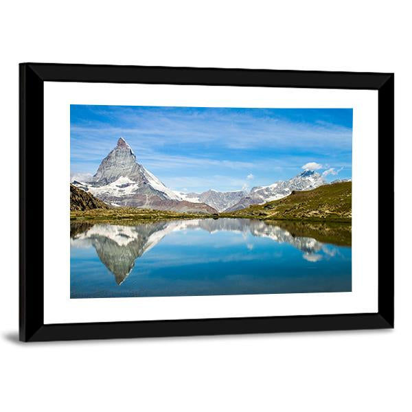 Reflection Of Matterhorn In Lake Canvas Wall Art-3 Horizontal-Gallery Wrap-25" x 16"-Tiaracle