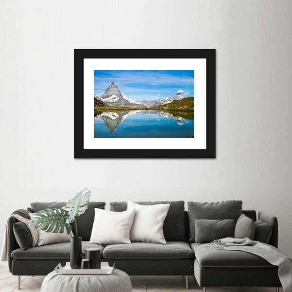 Reflection Of Matterhorn In Lake Canvas Wall Art-3 Horizontal-Gallery Wrap-25" x 16"-Tiaracle