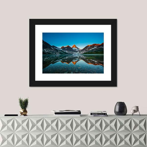 Reflection Of Mount Assiniboine On Magog Lake Canvas Wall Art-1 Piece-Framed Print-20" x 16"-Tiaracle