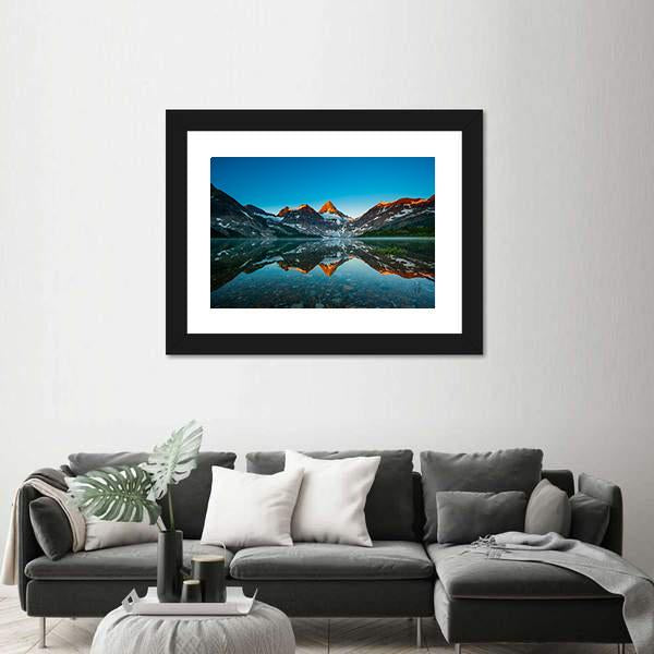 Reflection Of Mount Assiniboine On Magog Lake Canvas Wall Art-3 Horizontal-Gallery Wrap-25" x 16"-Tiaracle