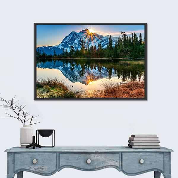 Reflection Of Mountain In Lake Canvas Wall Art-1 Piece-Floating Frame-24" x 16"-Tiaracle