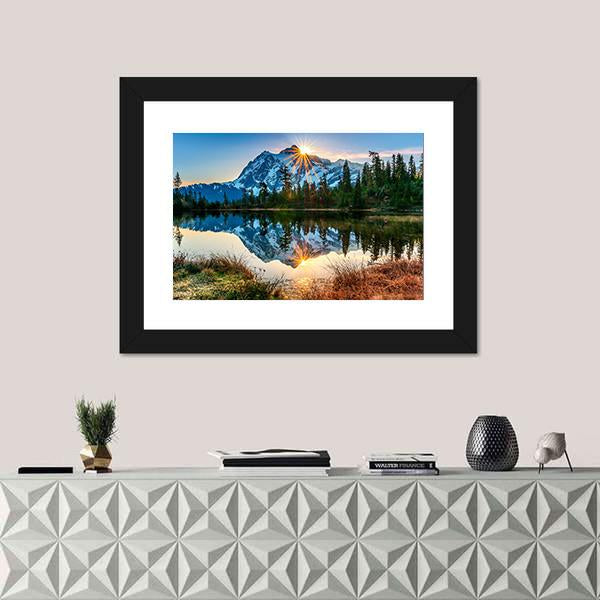 Reflection Of Mountain In Lake Canvas Wall Art-1 Piece-Framed Print-20" x 16"-Tiaracle