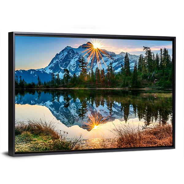 Reflection Of Mountain In Lake Canvas Wall Art-3 Horizontal-Gallery Wrap-25" x 16"-Tiaracle