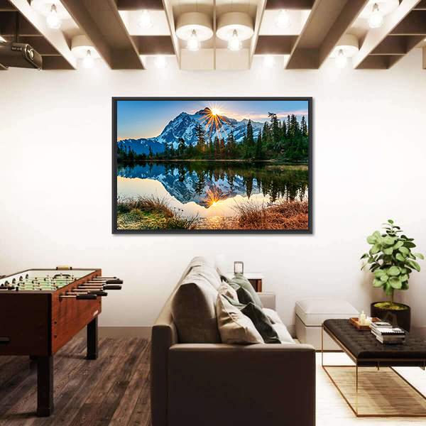 Reflection Of Mountain In Lake Canvas Wall Art-3 Horizontal-Gallery Wrap-25" x 16"-Tiaracle