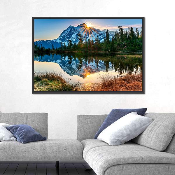 Reflection Of Mountain In Lake Canvas Wall Art-3 Horizontal-Gallery Wrap-25" x 16"-Tiaracle