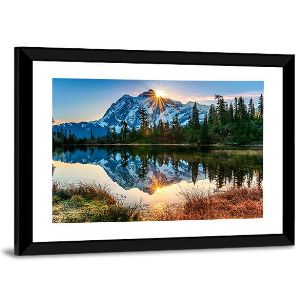 Reflection Of Mountain In Lake Canvas Wall Art-3 Horizontal-Gallery Wrap-25" x 16"-Tiaracle