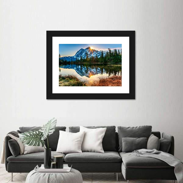 Reflection Of Mountain In Lake Canvas Wall Art-3 Horizontal-Gallery Wrap-25" x 16"-Tiaracle