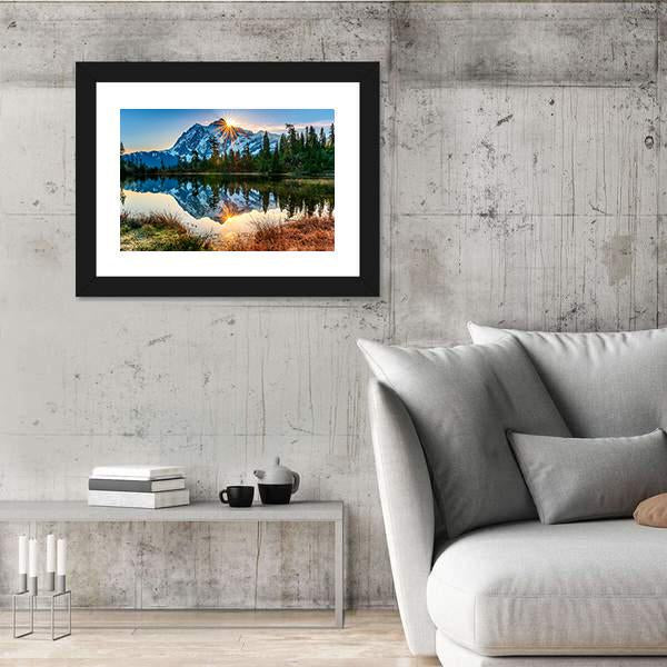 Reflection Of Mountain In Lake Canvas Wall Art-3 Horizontal-Gallery Wrap-25" x 16"-Tiaracle