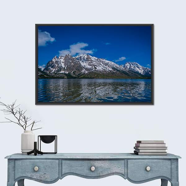 Reflection Of Mountains On Jackson Lake Canvas Wall Art-1 Piece-Floating Frame-24" x 16"-Tiaracle