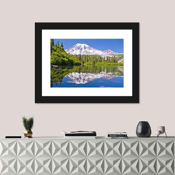 Reflection Of Mt Rainier From Bench Lake Canvas Wall Art-1 Piece-Framed Print-20" x 16"-Tiaracle