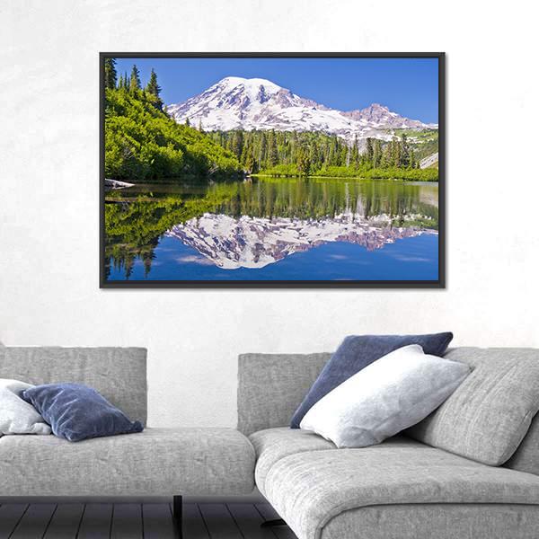Reflection Of Mt Rainier From Bench Lake Canvas Wall Art-5 Horizontal-Gallery Wrap-22" x 12"-Tiaracle