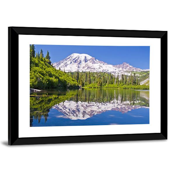 Reflection Of Mt Rainier From Bench Lake Canvas Wall Art-5 Horizontal-Gallery Wrap-22" x 12"-Tiaracle