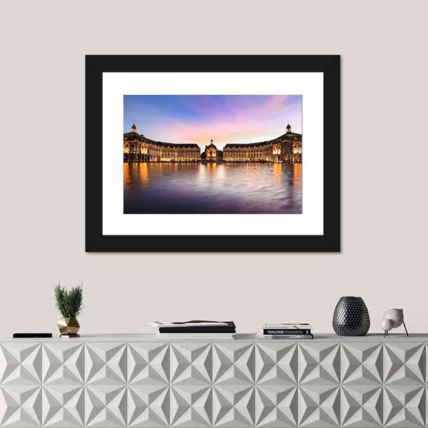 Reflection Of Place De La Bourse In Bordeaux Canvas Wall Art-1 Piece-Framed Print-42" x 14"-Tiaracle