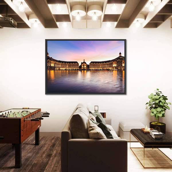 Reflection Of Place De La Bourse In Bordeaux Canvas Wall Art-3 Horizontal-Gallery Wrap-25" x 16"-Tiaracle