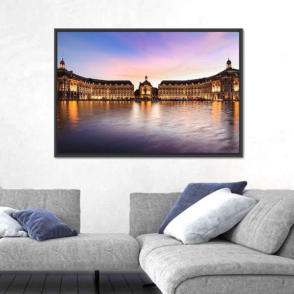 Reflection Of Place De La Bourse In Bordeaux Canvas Wall Art-3 Horizontal-Gallery Wrap-25" x 16"-Tiaracle