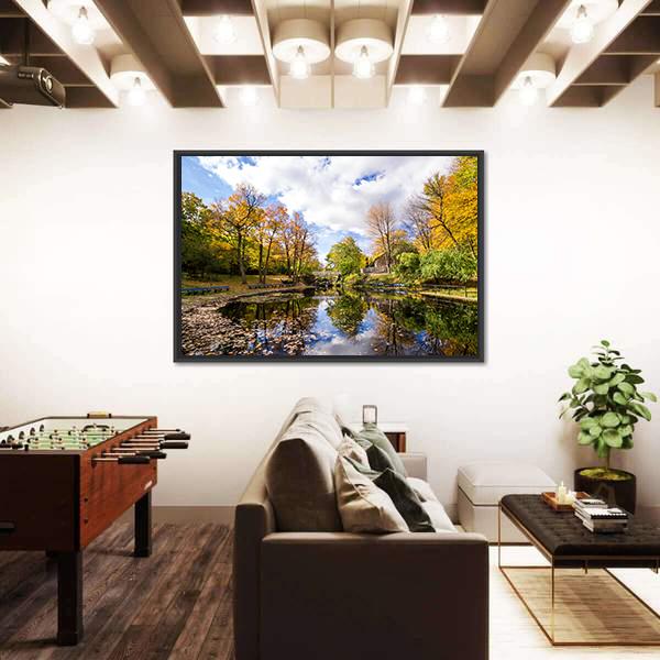 Reflection Of Trees In A Small Lake Canvas Wall Art-3 Horizontal-Gallery Wrap-25" x 16"-Tiaracle