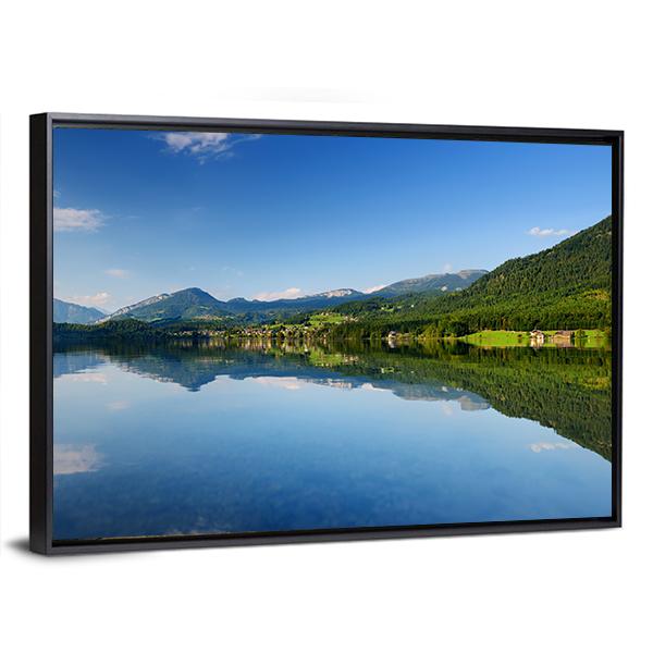 Reflections In Calm Waters Of Hallstatt Lake Canvas Wall Art-3 Horizontal-Gallery Wrap-25" x 16"-Tiaracle