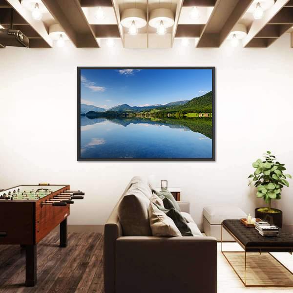 Reflections In Calm Waters Of Hallstatt Lake Canvas Wall Art-3 Horizontal-Gallery Wrap-25" x 16"-Tiaracle