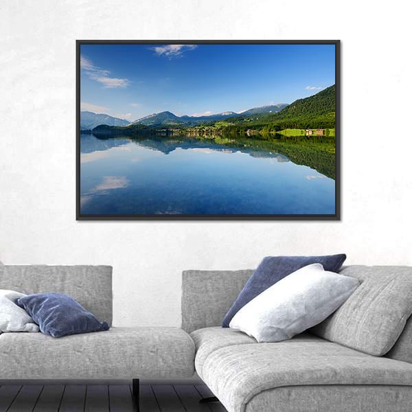 Reflections In Calm Waters Of Hallstatt Lake Canvas Wall Art-3 Horizontal-Gallery Wrap-25" x 16"-Tiaracle