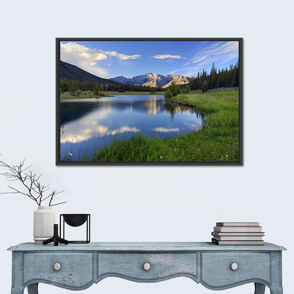Reflections Into Cascade Ponds Canvas Wall Art-1 Piece-Floating Frame-24" x 16"-Tiaracle