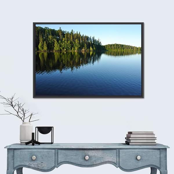 Reflections On The Coniferous Forest On A Wilderness Lake Canvas Wall Art-1 Piece-Floating Frame-24" x 16"-Tiaracle