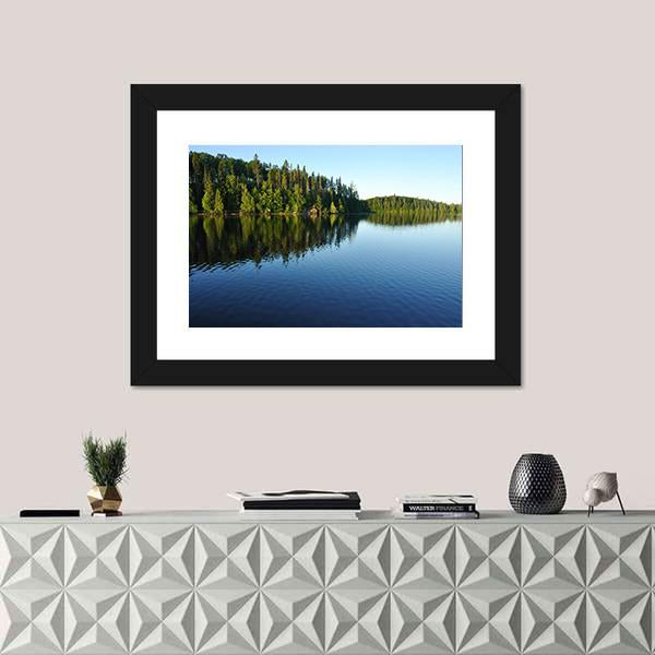 Reflections On The Coniferous Forest On A Wilderness Lake Canvas Wall Art-1 Piece-Framed Print-20" x 16"-Tiaracle