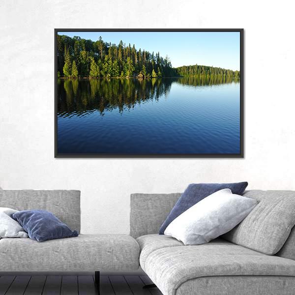Reflections On The Coniferous Forest On A Wilderness Lake Canvas Wall Art-3 Horizontal-Gallery Wrap-25" x 16"-Tiaracle