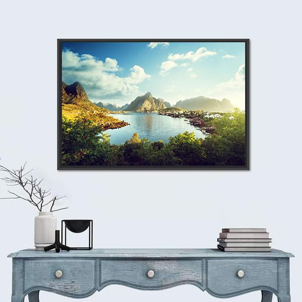 Reine Village In Lofoten Islands Norway Canvas Wall Art-1 Piece-Floating Frame-36" x 24"-Tiaracle