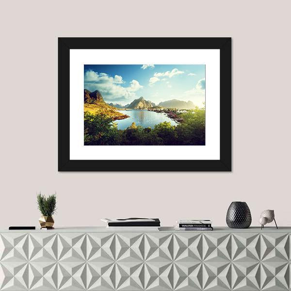 Reine Village In Lofoten Islands Norway Canvas Wall Art-1 Piece-Framed Print-30" x 20"-Tiaracle