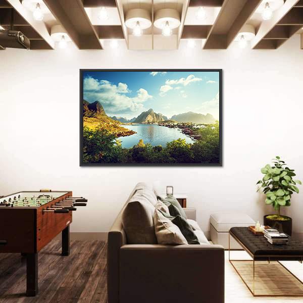 Reine Village In Lofoten Islands Norway Canvas Wall Art-5 Horizontal-Gallery Wrap-22" x 12"-Tiaracle