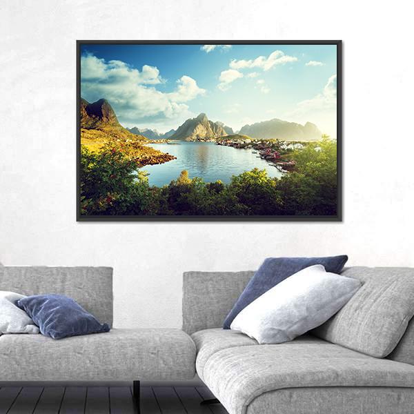 Reine Village In Lofoten Islands Norway Canvas Wall Art-5 Horizontal-Gallery Wrap-22" x 12"-Tiaracle