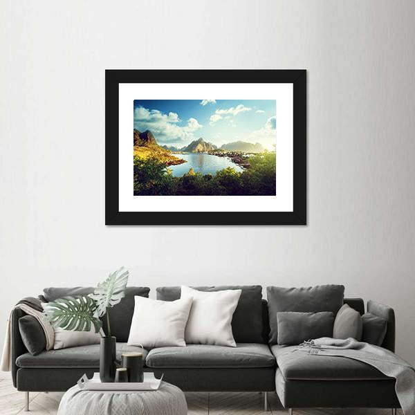 Reine Village In Lofoten Islands Norway Canvas Wall Art-5 Horizontal-Gallery Wrap-22" x 12"-Tiaracle